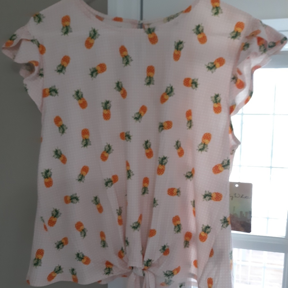 Pineapple Check Tie Front Girls Shirt